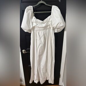 Zara White Puff-Sleeve Maxi Dress